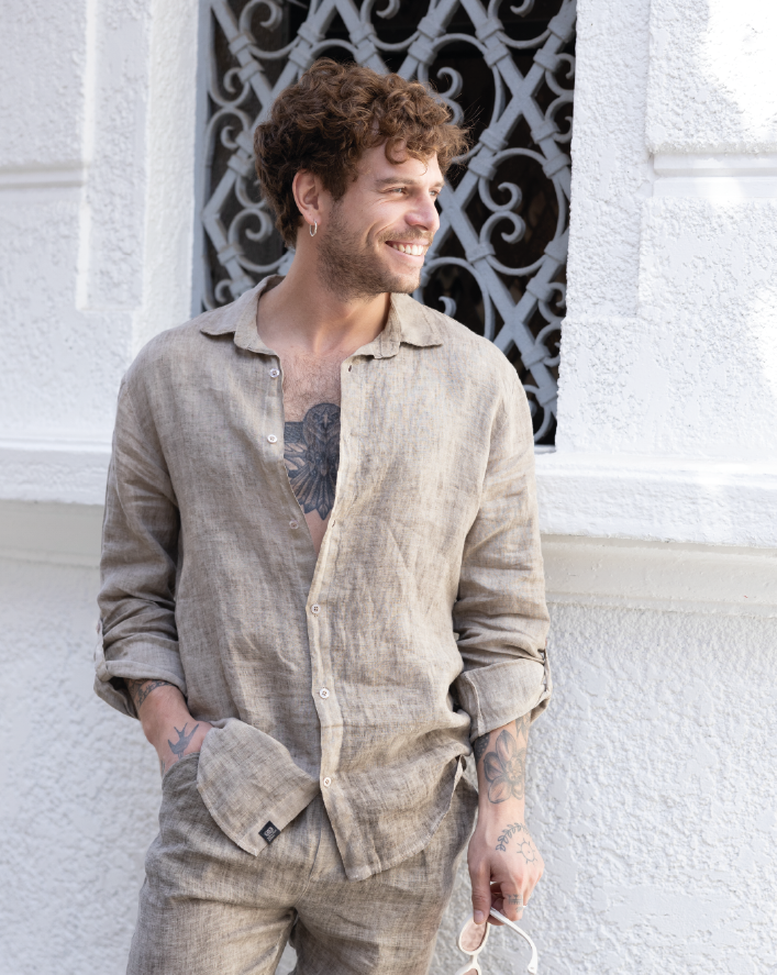 CAMISA LINO TAUPE