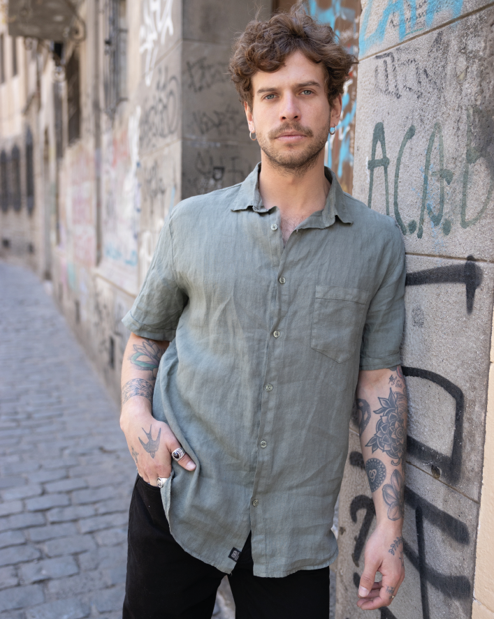 CAMISA LINO MANGA CORTA VERDE