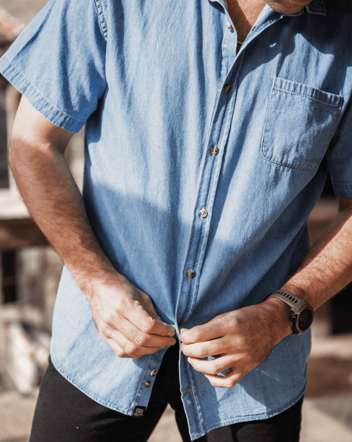Camisa jeans manga corta sale