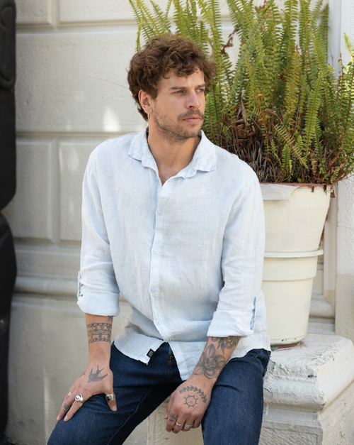 CAMISA LINO CELESTE